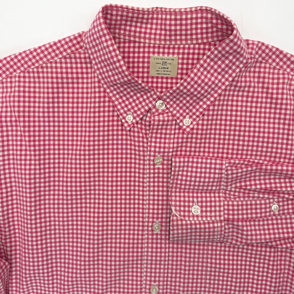 J.Crew Button Down Shirt Mens L Red Gingham Check 2-Ply Cotton Long Sleeve 5975